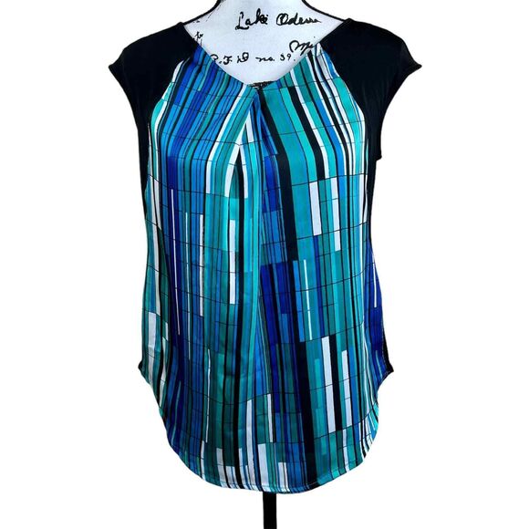 Worthington Spreadsheet Black Green & White Short Sleeve Shirt size S  preppy - Picture 1 of 12